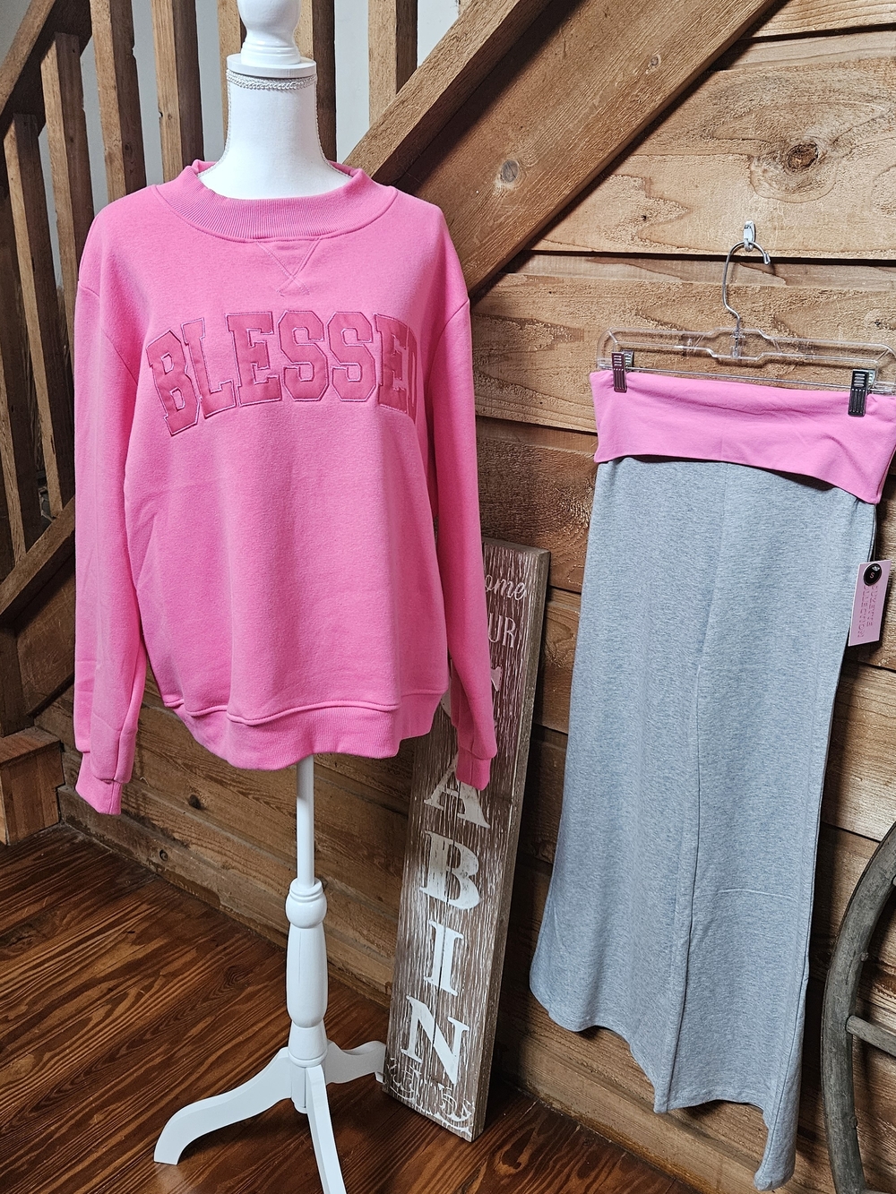 Forever 21 Pink "BLESSED" Pullover Sweatshirt with Gray Pants From Suzzett Colle